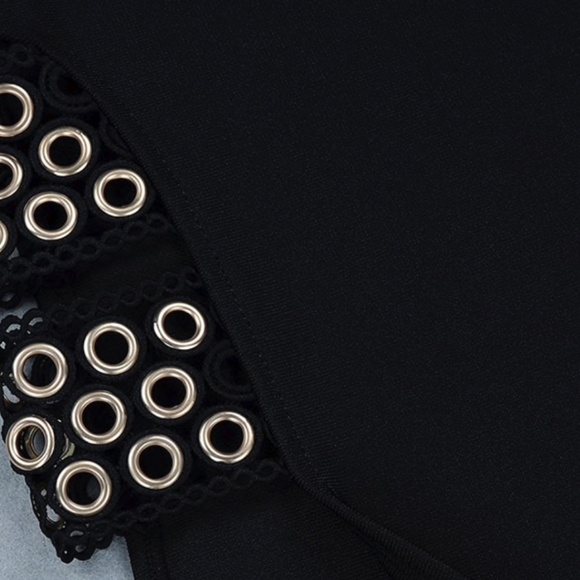 LONG BLACK BANDAGE DRESS LEG SLIT BACKLESS MAXI - Picture 12 of 13